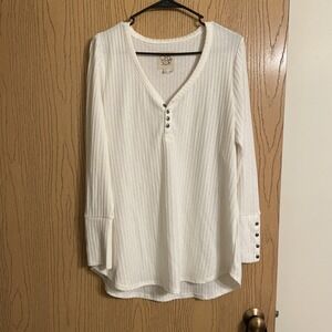 Chasor Waffle Henley Long Sleeve Shirt XXL Off-White Thermal Top Casual‎ Soft